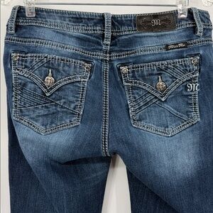 Miss Me Standard Boot Jeans Size 30 With Rhinestones and Logo Emblishments